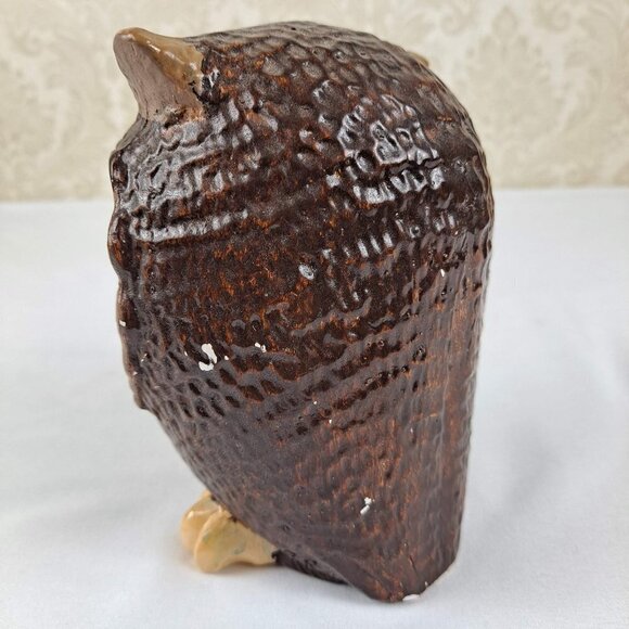 Hand Painted Pottery Owl Brown Tan Large Eyes - Picture 4 of 10